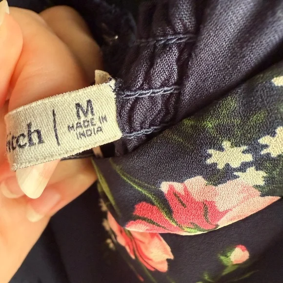 Abercrombie and Fitch Navy Floral Long Sleeve Draped Skirt Midi Dress Size M - Picture 8 of 9